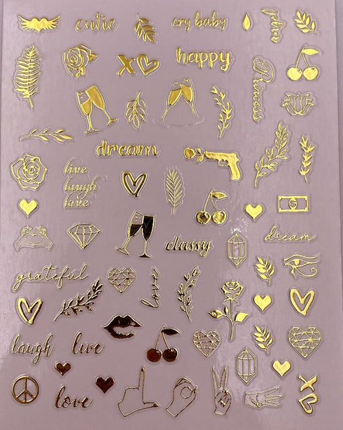 Impressed Authentic Gold Luxury Nail Art Stickers, 5 Sheets 500+ Metallic Decals for Fake Acrylic Nail Design