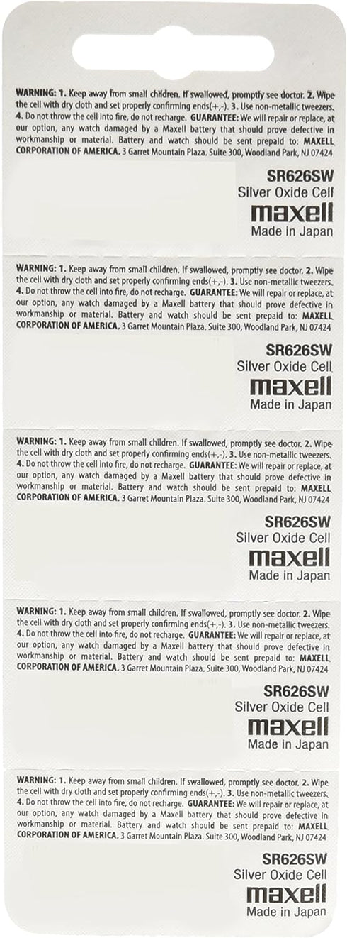 Maxell SR626SW 377 5 Pack Silver Oxide Watch Battery