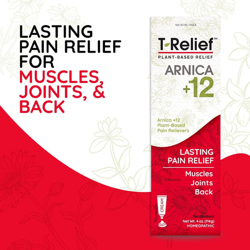T-Relief Arnica +12 Cream for Back Pain, Joint Soreness, Muscle Aches & Stiffness, Fast Acting Relief, 4 oz
