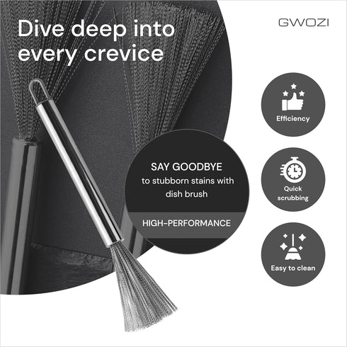 Dish Brush Stainless Steel, Multifunctional Wire Brushes for Kitchen Cleaning, Metal Scrubber with Handle, 2 Pcs