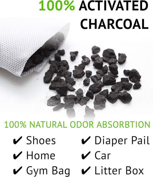 Charcoal Shoe Deodorizers, Activated Natural Bamboo Air Purifying Bag for Sneakers, Odor Eliminator Mini Bags