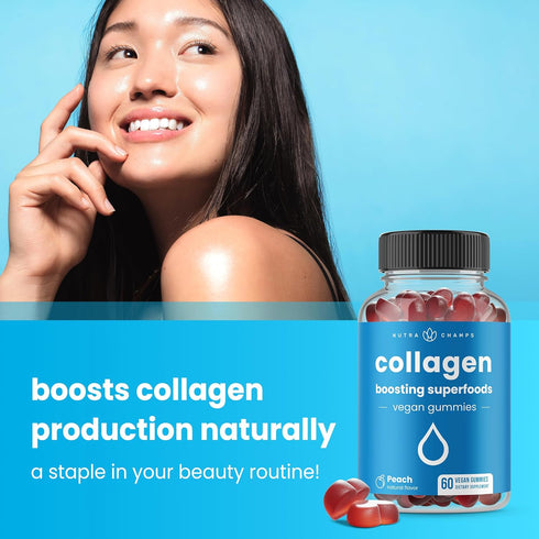 Collagen Boosting Gummies for Natural Collagen Production, Vegan Pectin Supplements Chews for Hair, Skin, Nails, Joint
