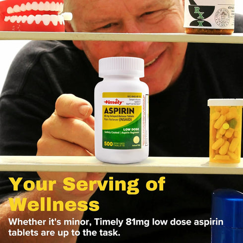 Timely Low Dose Aspirin 81mg, 500 Tablets, Pain Reliever for Minor Aches and Pains, Fever Reducer - Made in USA