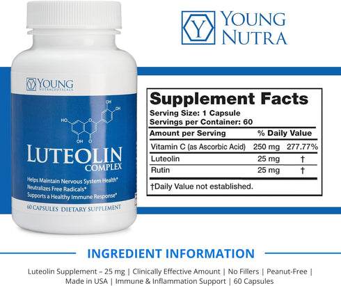 Mirica YoungNutra Luteolin Complex - Supports Healthy Immune Response and Nervous System Health - 60 Capsules