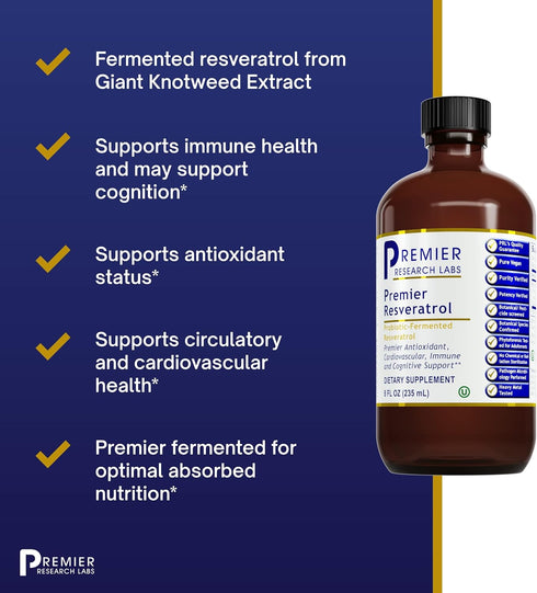 Premier Research Labs Resveratrol Liquid Supplement, Antioxidant Support for Heart Health & Blood Flow, 8 Fl Oz