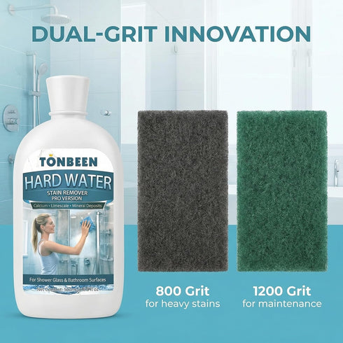 TONBEEN 800 1200 500ml, 16.9fl oz Hard Water Stain Remover Paste with Polishing Pads Calcium & Limescale Cleaner