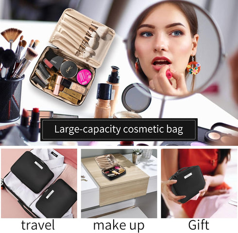 Queboom Travel Makeup Bag, Cosmetic Bag Toiletry Bag for Women and Men (Black)