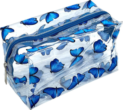 Cute Transparent Portable Makeup Bag, Waterproof Toiletries Storage Bag, Large Capacity Pen Bag (Butterfly)