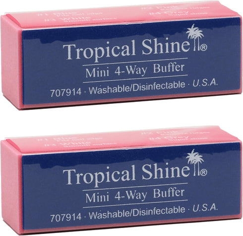 Tropical Shine Mini 4 Way Buffer Block - Professional Nail Buffering Block, Portable Nail Care (2 Pack)