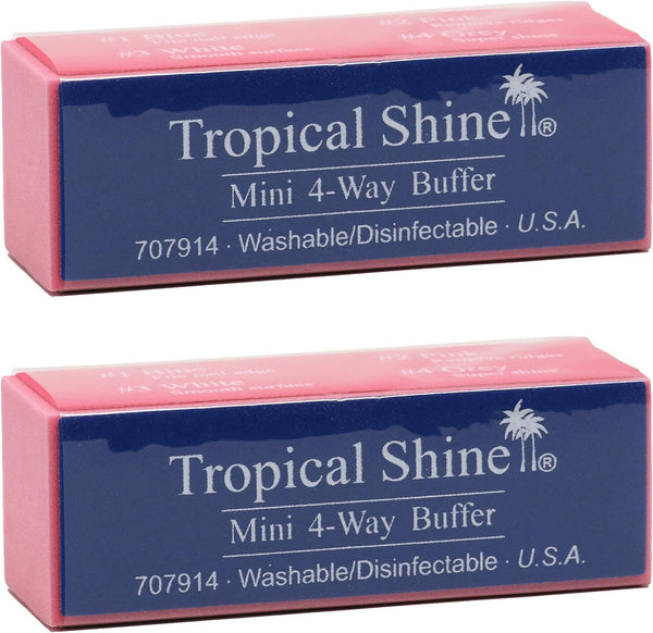 Tropical Shine Mini 4 Way Buffer Block - Professional Nail Buffering Block, Portable Nail Care (2 Pack)