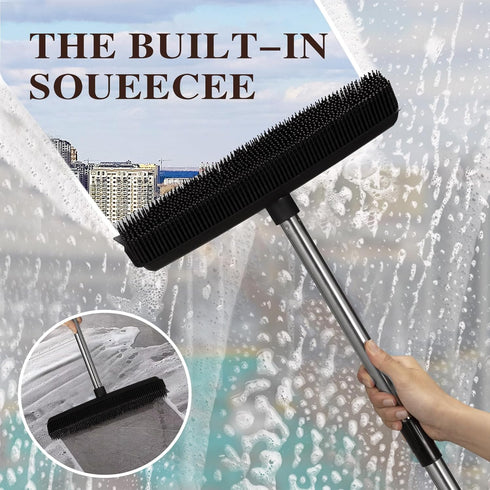 Pet Rubber Broom with 49inch Long Handle - Portable Detailing Lint Remover for Fluff Carpet, Hardwood, Tile