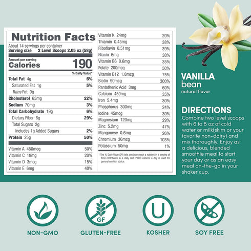 Designer Wellness Whey Protein Meal Replacement Powder, Organic Superfood Complex, Gluten-Free, Vanilla Bean, 1.72 Pound