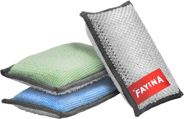 2-Sided Premium Microfiber Dish Sponge and Scrubber, 3 Pack Variety, Heavy Duty Non-Scratch Multi-Surface