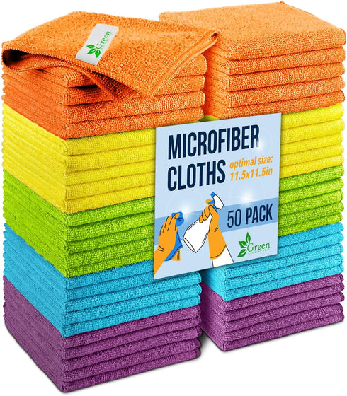 GREEN LIFESTYLE Microfiber Cleaning Cloth 50 Pack | Multicolor | 11.5" x 11.5" | Borderless Microfiber Towels for