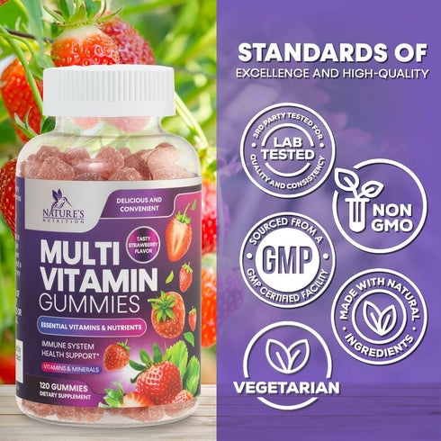 Multivitamin Gummies for Adults, Daily Gummy Vitamin for Women & Men, Extra Strength Immune Health Support - 120 Gummies
