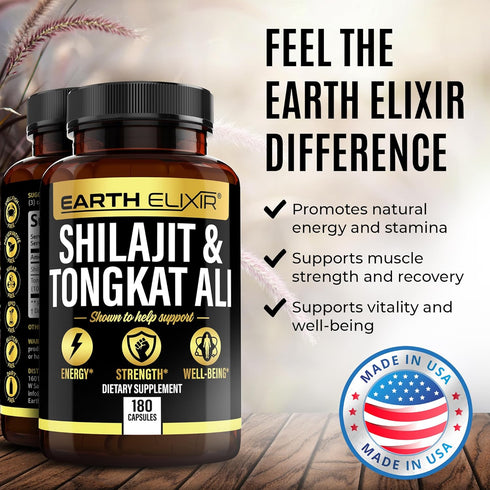 Shilajit 1000mg & Tongkat Ali 400mg - 180 Capsules, Made in USA, Pure Himalayan Organic Supplement