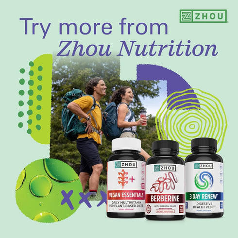 Zhou Fast Support+ Intermittent Fasting Support Supplement, Vitamin B12 for Energy, 60 Veg Caps