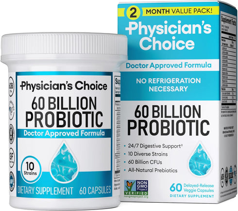 Physician's CHOICE Probiotics 60 Billion CFU, 10 Strains + Organic Prebiotics for Immune and Digestive Health