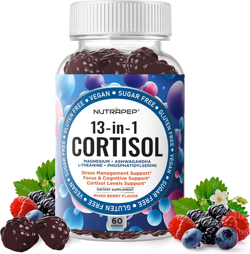 NutraPep Cortisol Gummies for Women Men - 13-in-1 High Cortisol Reducer with Ashwagandha
