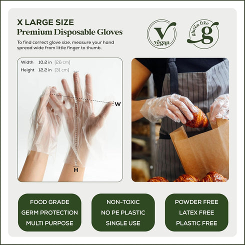 100% Certified Compostable Disposable Gloves S/M/L/XL Powder & Latex Free, Food Grade, Cleaning & Germ Protection
