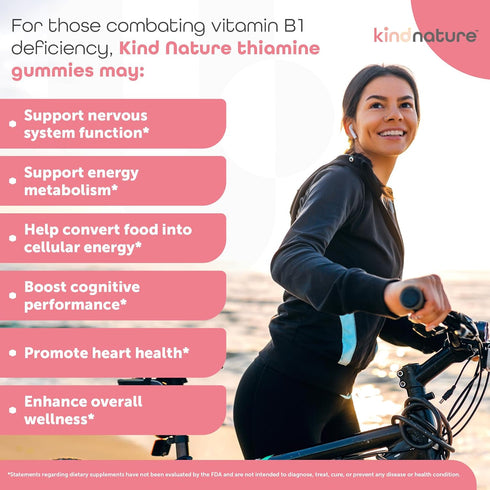 Kind Nature Vitamin B1 Gummies, Chewable Thiamine 500mg per Serving, Non-GMO, Vegan, Natural Strawberry Flavor