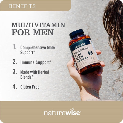 NatureWise Multivitamin for Men - Daily Supplement for Energy, Performance, Immunity - 60 Capsules, Gluten-Free