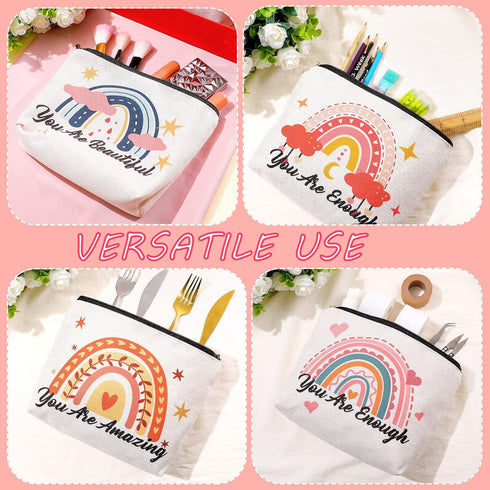 Chengu 6 Pcs Big Canvas Rainbow Heart Cosmetic Bags, Inspirational Gifts for Women, Sweet
