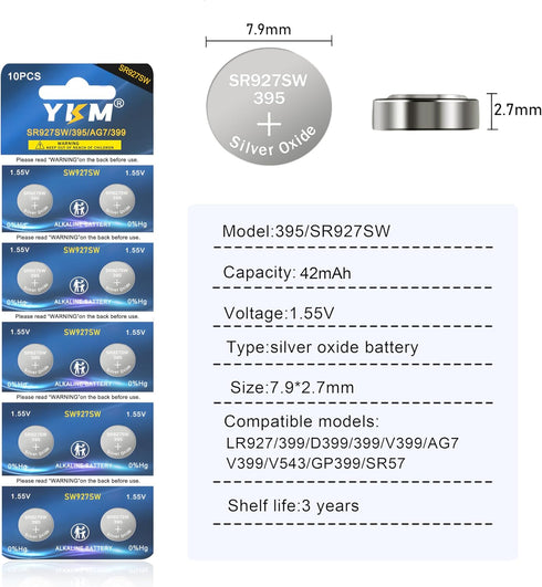 40 Pack 395 399 SR927SW LR927 AG7 1.55V Silver Oxide Battery for LED Light Calculator Watch Battery Long Lasting Button Batteries