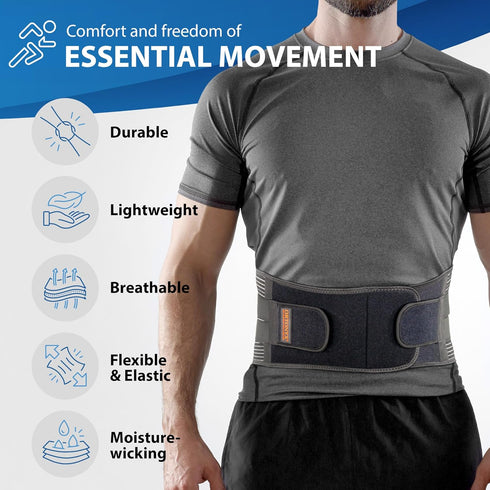 ORTONYX Lower Back Support Belt for Men and Women, Heavy Work Lifting, Back Pain Relief, Herniated Disc, Sciatica