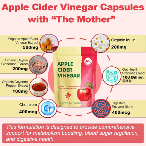 Yerhove Immune, 120 Apple Cider Vinegar Capsules with Mother, ACV Pills Supplements with Organic Cayenne Pepper