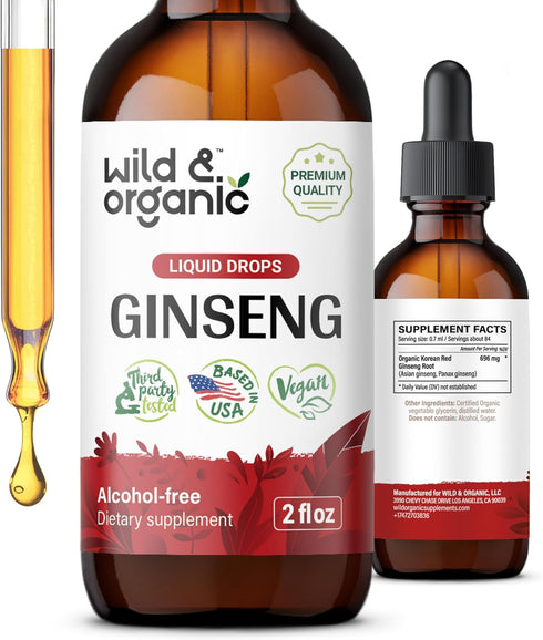 Ginseng Tincture - 2 fl oz Korean Red Panax Ginseng Extract Liquid for Immune Support - Vegan Alcohol-Free Supplement