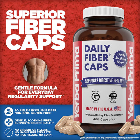 Yerba Prima Daily Fiber Caps Formula, 400 Capsules, Dietary Supplement with Psyllium Seed Husks