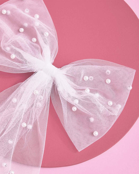 xo, Fetti Bachelorette Party Decorations, Pearl White Hair Bow - Bride to Be, Bridal Shower Gift