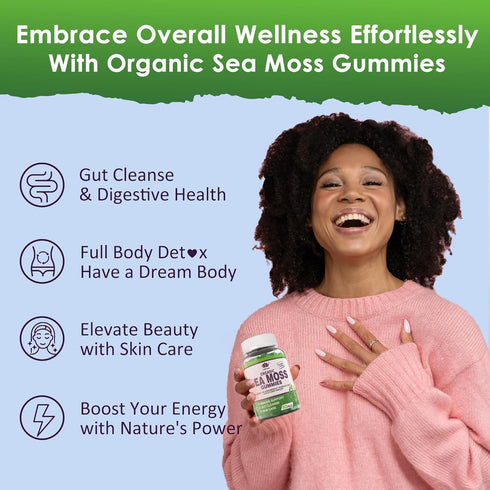 Sea Moss Gummies, Irish Sea Moss Supplement for Adults & Kids, Vegan with Organic Bladderwrack & Burdock Root