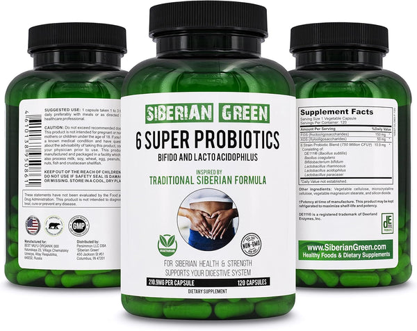 6 Super Probiotics, 120 Capsules, Traditional Formula with Bifido & Lacto Acidophilus for Digestion