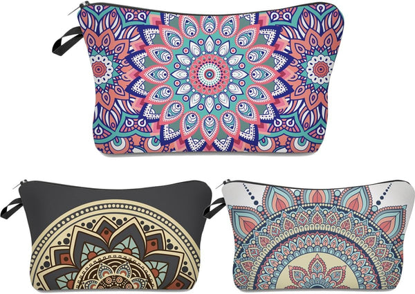 Deanfun 3 Piece Set Waterproof Cosmetic Bag, Travel Toiletry Pouch Makeup with Zipper (Mandala 1)