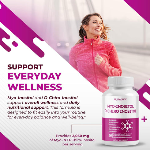 NURAFUSE High Potency Myo-Inositol & D-Chiro Inositol with Chasteberry, Cinnamon, Bitter Melon & Gymnema Supports