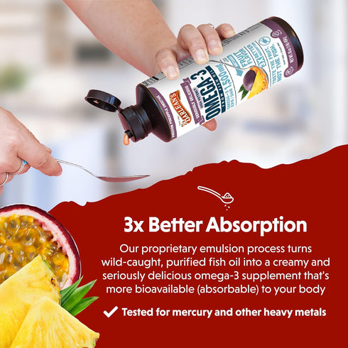 Barlean's Passion Pineapple Omega 3 Fish Oil Liquid Supplement, 1500mg EPA & DHA, 16 oz