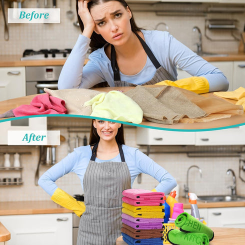 SLICHIO Set 12 Pack 12"x12" Microfiber Cleaning Cloth - Microfiber Towel with Printed Use Labels, Color-Coded Dish Rags