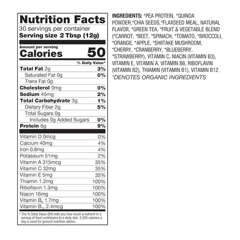 BetterBody Foods Organic Superfood Powder with Protein, Vitamins C, E, and B12, 12.7 oz.