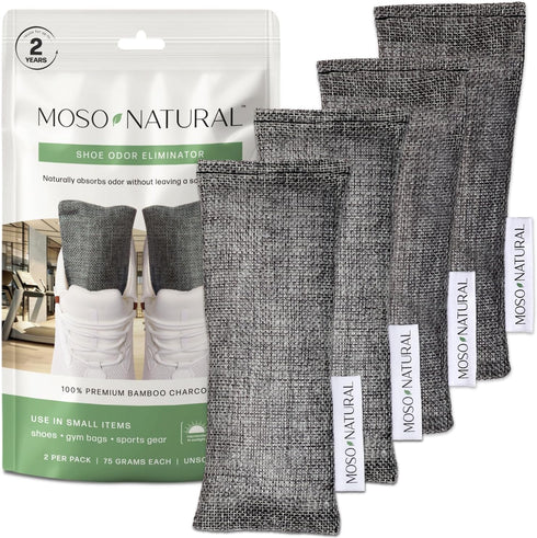 Moso Natural Shoe Deodorizer Inserts, Charcoal Odor Absorber for Shoes, Long-Lasting Unscented Air Purifying Bags (2