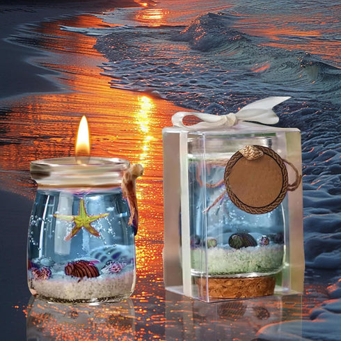 Tanxier 2024 New Oceans Theme Gel Candle,Scented Gel Candle Wax with Real Sand,Starfish and Conch,Oceans Theme Beach
