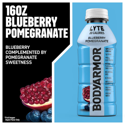 Potassium-Packed Athletes,16 Oz BODYARMOR LYTE Sports Drink Low-Calorie Sports Beverage, Blueberry Pomegranate, Natural