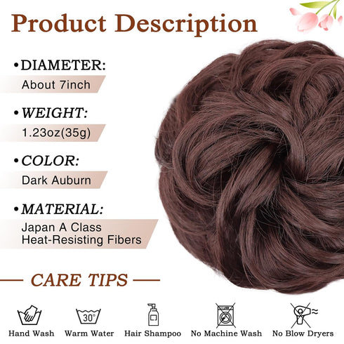 MORICA Messy Hair Bun Hair Scrunchies Extension - Curly Wavy Synthetic Chignon Hairpieces for Women (33# Dark Auburn)