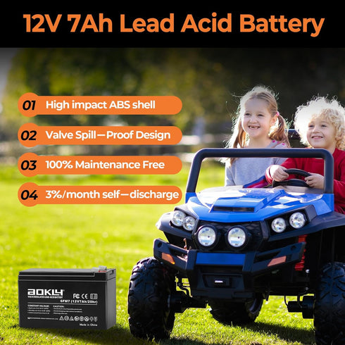 AOKLY 12V 7Ah Replacement Battery, Rechargeable Sealed Lead Acid SLA AGM Power Source, Maintenance Free, 2 Pack