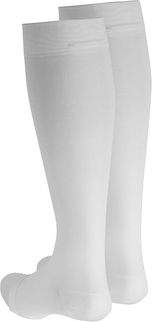 Truform 20-30 mmHg Compression Stockings for Men and Women, Knee High, Open Toe, White, Large