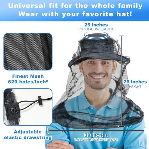 South to East Premium Mosquito Head Net, 2 Pack for Insect Protection | Ultra Large & Long, Extra Fine Holes for