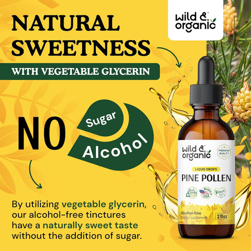 Pine Pollen Tincture - Alcohol-Free Immune Support Supplement w/Organic Pine Pollen - 2oz Antioxidants Drops