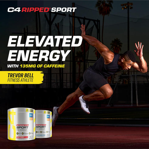 C4 Ripped Sport Pre Workout Powder Arctic Snow Cone - Sugar Free Energy Supplement for Men & Women, 30 Servings, 135mg