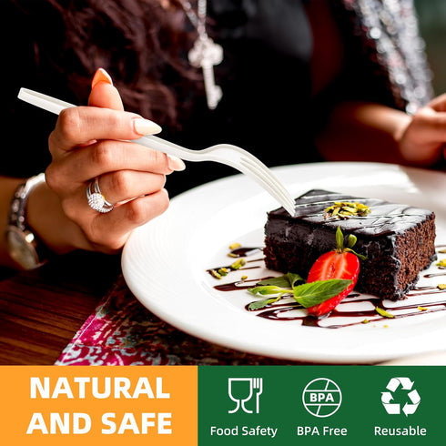 100% Compostable Forks, 7" Heavy Duty Cutlery, 150pcs BPI Certified Eco-Friendly Biodegradable Utensils, Ivory White